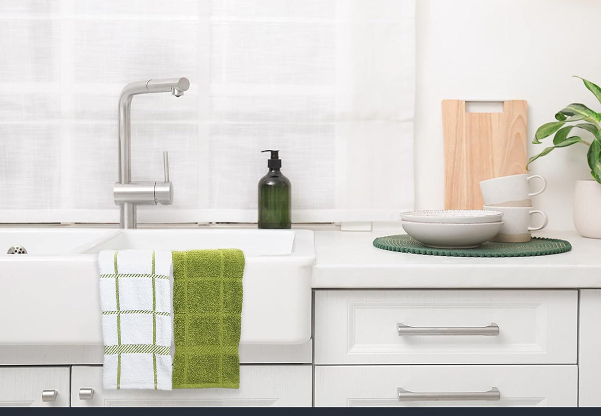 100% Cotton Terry Dish Towels, 4 pack16 x26 Inches, Super Soft and Absorbent Kitchen Towels, Perfect for Kitchen Cleaning and Dish Washing | Green