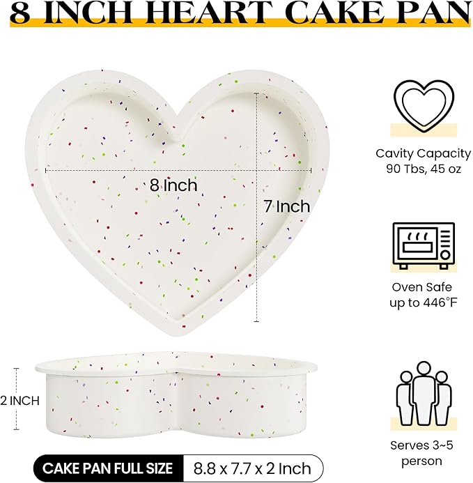 8 Inch Silicone Heart Shaped Cake Pans Small Heart Cake Pan Set Nonstick Silicone Heart Molds for Baking (2 Pcs, Cream)