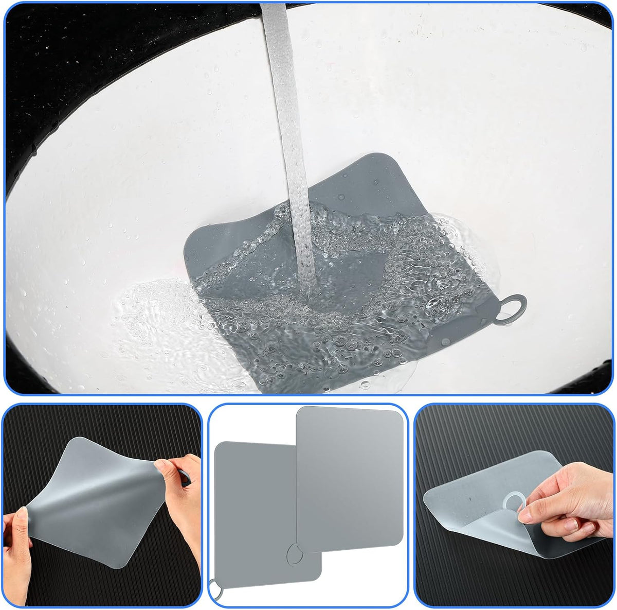 Yinkin 6 Pcs Drain Covers to Keep Bugs Out Silicone Shower Floor Tub Stoppers Bathtub Drain Stoppers Sewer Anti-Odor Mats Deodorizing Plugs for Bathroom(6 x 6 Inch,Square,Grey)