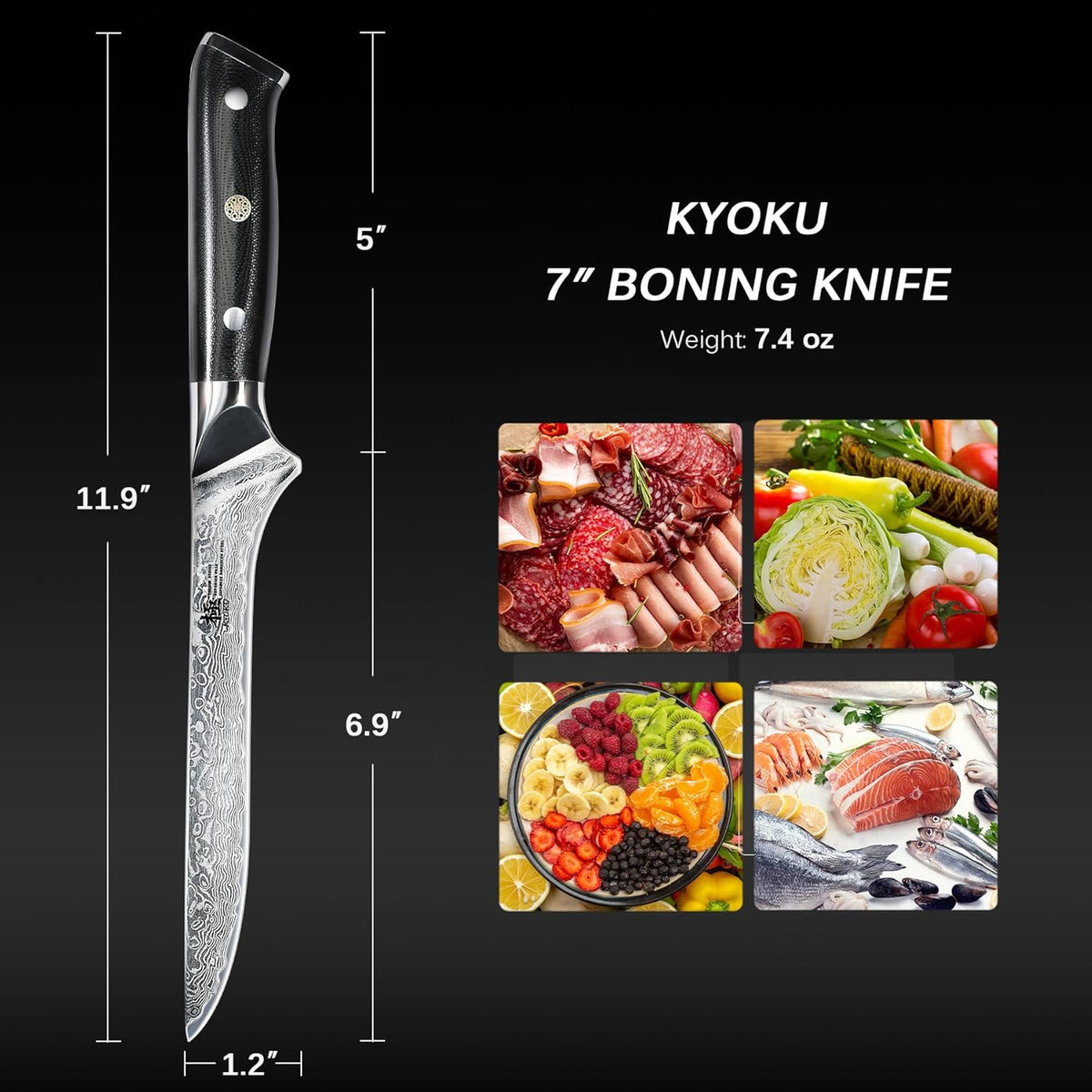 KYOKU Boning Knife - 7" - Shogun Series - Japanese VG10 Steel Core Forged Damascus Blade - with Sheath & Case