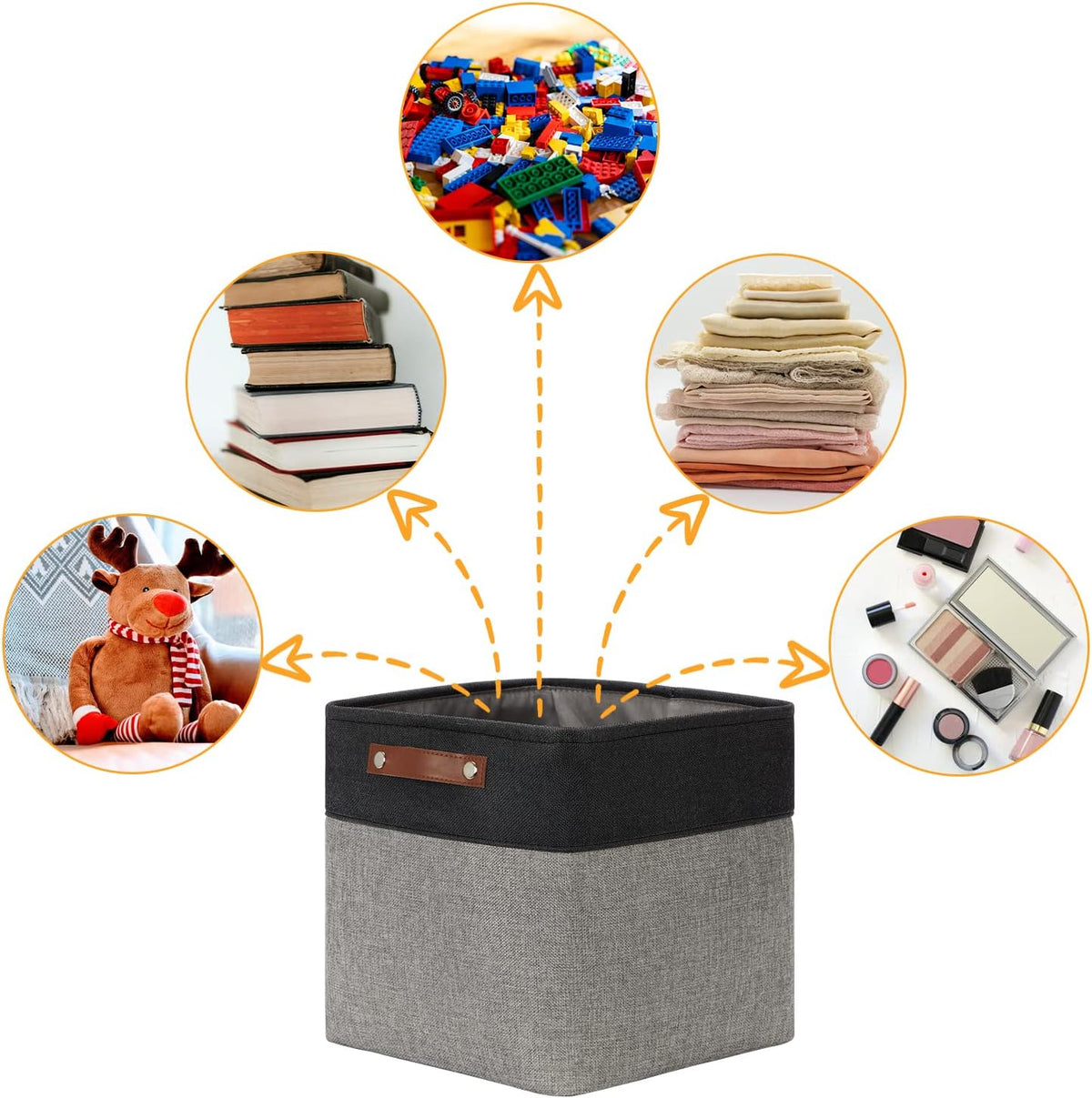 DULLEMELO Cube Collapsible Storage Bins, 12 inch Fabric Storage Cubes Bins Canvas Organization Baskets, Linen Closet Organizers Boxes for Home Organization and Storage (4 Pack - 12" Black&Grey)