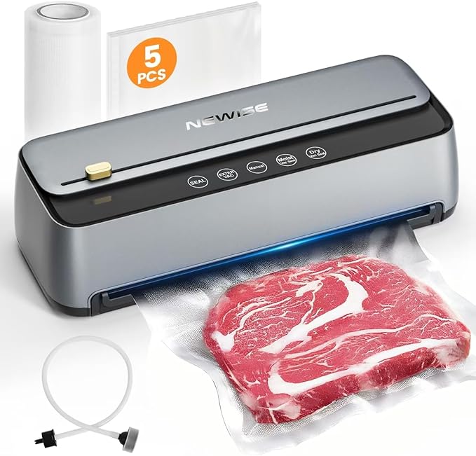 Automatic Vacuum Sealer Machine, 85Kpa Powerful Suction for Dry and Moist Food Preservation, External Hose & Bag Cutter, Leakproof Seal, Self-Cleaning Mode