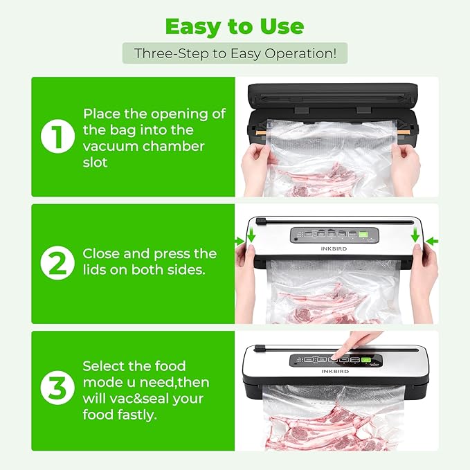 Vacuum Sealer Machine, INKBIRD Powerful 130W High Power with Liquid/Moist/Dry 6-Food Modes, Compact Food Preservation System with Cutter, Full Start Kit with Pre-cut Bags*10 (8''*11.8''), EXT-VAC