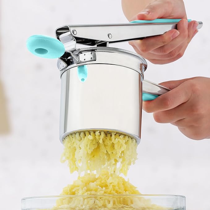 Zulay Kitchen Large 15oz Potato Ricer, Heavy Duty Stainless Steel Potato Masher and Ricer for Mashed Potatoes, Mashed Potato Masher & Potato Press Gadget for Perfect Mashed Potatoes - Turquoise