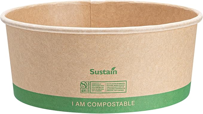 Restaurantware Compostable Paper Food Containers 50 Pack Of 37 oz BPI-Certified Round Kraft Salad Bowls Disposable Grease-Resistant Meal Prep Take Out Containers For Ice Creams, Soups, Snacks