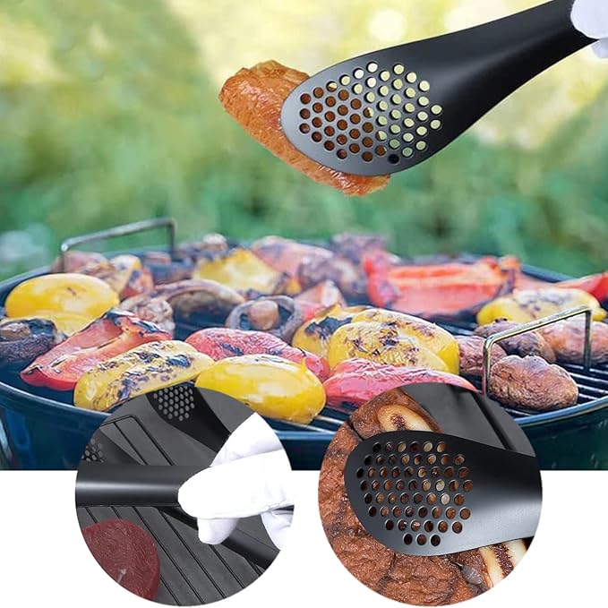 11 PCS Serving Utensils, Large Stainless Steel Spoons Forks Tongs, Pie Server, Great for Hostess Buffet Catering Banquet Party, Black