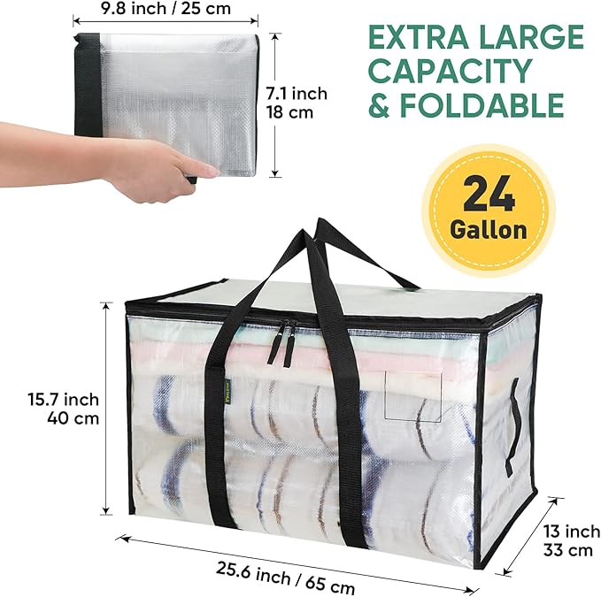 BALEINE 8-Pack Oversized Moving Bags with Reinforced Handles, Heavy-Duty Storage Tote for Clothes, Moving Supplies (Clear, 8-Pack)