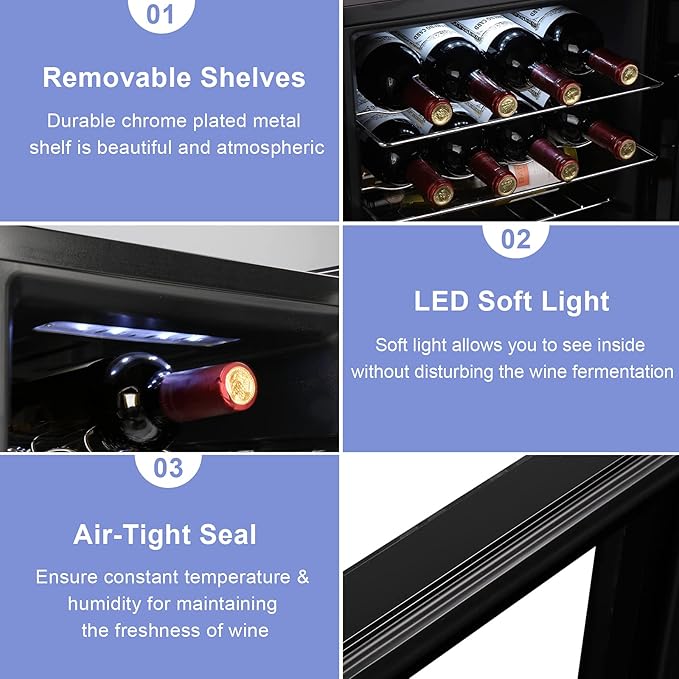 ROVSUN 16 Bottle Wine Cooler Refrigerator, Freestanding Compressor Wine Chiller, Beverage Wine Fridge with Digital Temperature Control & Double-layer Glass Door for Red White Wine, Champagne, Beer