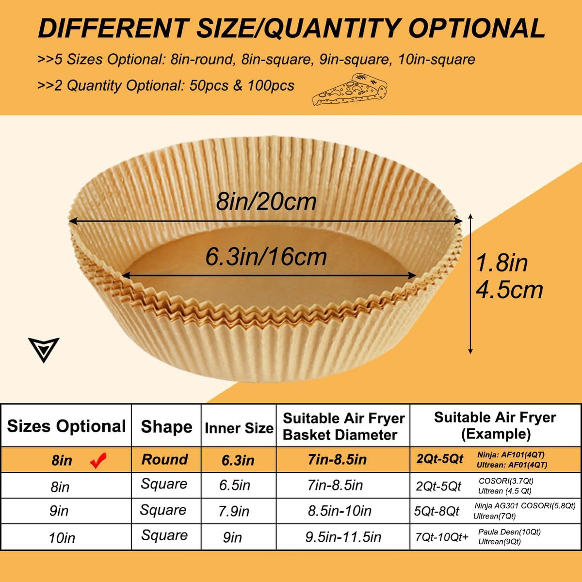 BYKITCHEN Air Fryer Parchment Paper for 2 to 5 QT, Set of 100, 8inch Round Airfryer Liners, Nonstick Air Fryer Filter Paper, Compatible with Ninja, Chefman Airfryer and More
