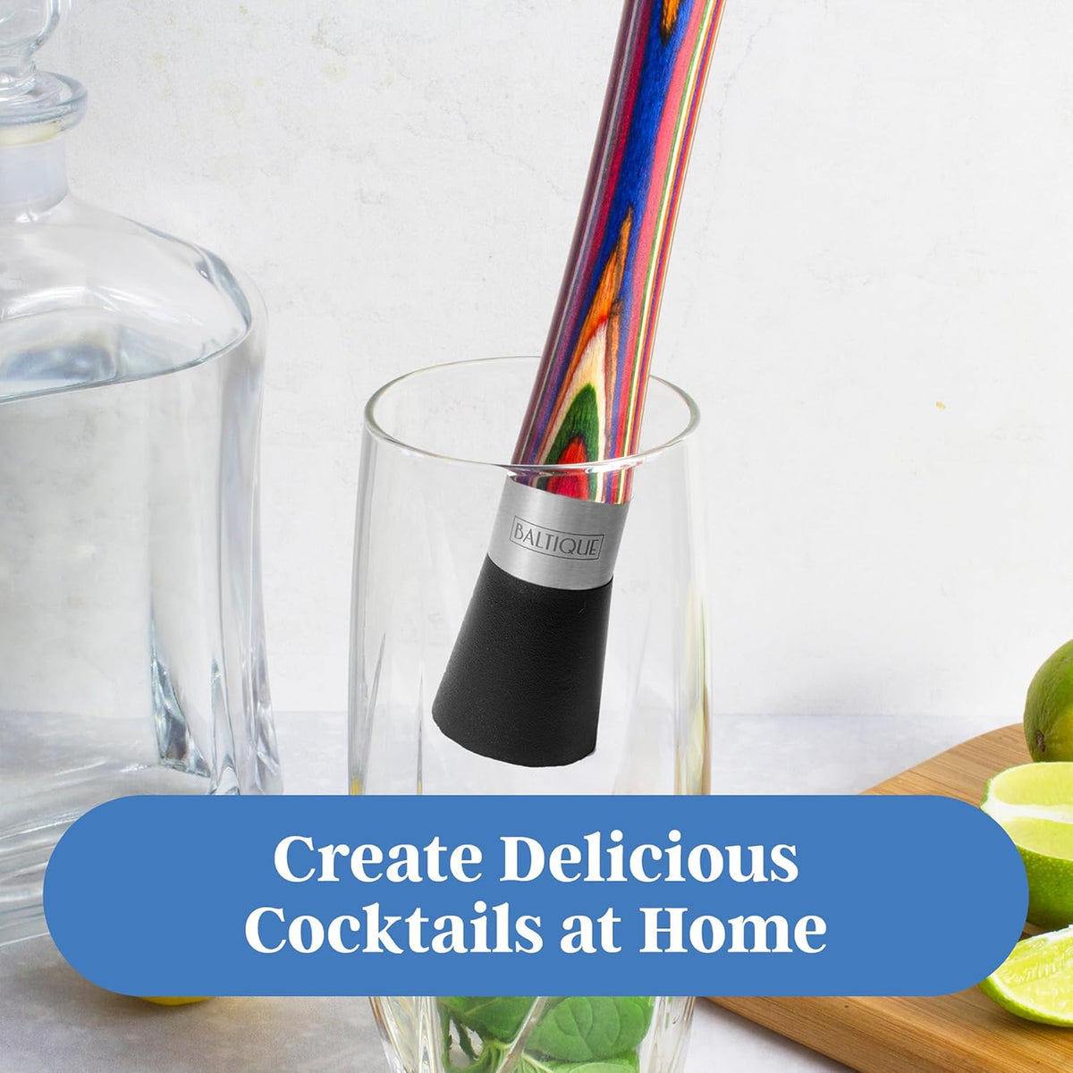 Baltique Marrakesh Collection Wooden Muddler for Cocktails – Colorful Birch Wood Handle with Non-Scratch Head, Perfect for Mojitos, Old Fashioneds & Home Bartending