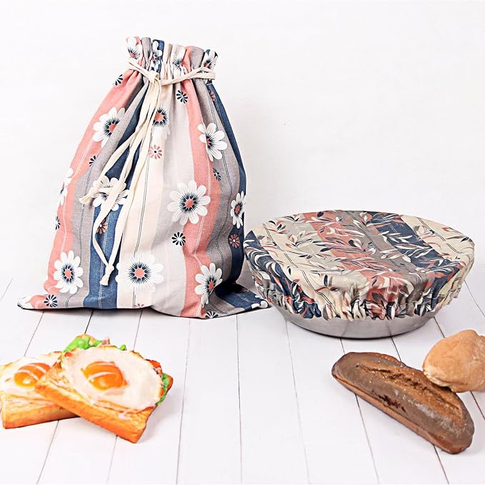 Large Reusable Beeswax Bread Bag with 12in Beeswax Bowl Cover - Sourdough Bread Bags with Proofing Cover for Storage and Sourdough Proofing,The Perfect Baking Accessories