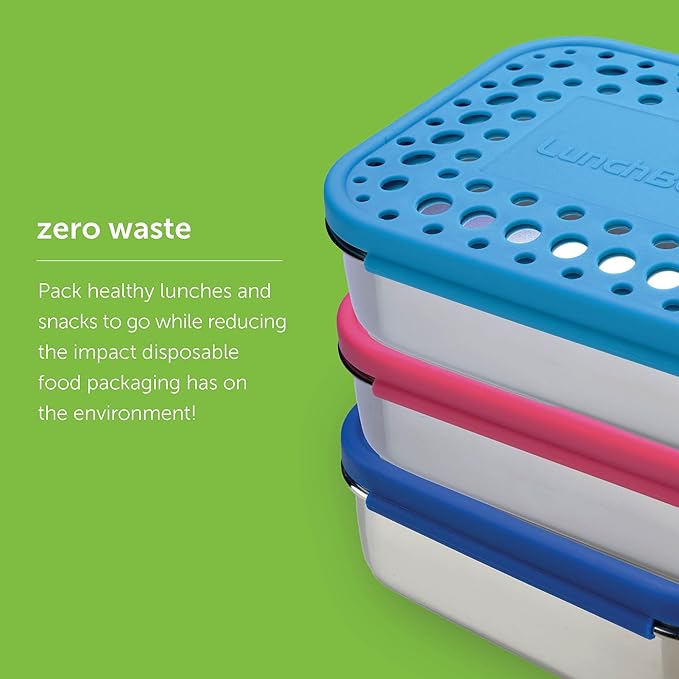 LunchBots Medium Duo Snack Container - Divided Stainless Steel Food Container - Two Sections for Half Sandwich and a Side - Eco-Friendly - Dishwasher Safe - Stainless Lid - Pink Dots