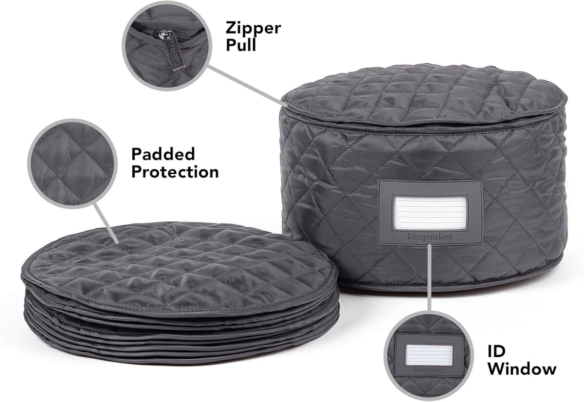 Covermates Keepsakes - Dish Storage - Padded Protection - ID Window - Stain Resistant - Machine Washable - China Storage, Slate