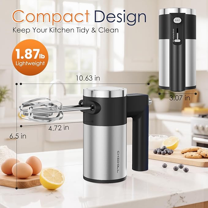 Powerful 600W Hand Mixer, 5-Speed Electric Hand Held Mixer for Baking, Lightweight Stainless Steel Hand Beaters *2 & Dough Hooks*2 with Eject Button, Kitchen Mixer for Cream, Cookies, Dough-Black