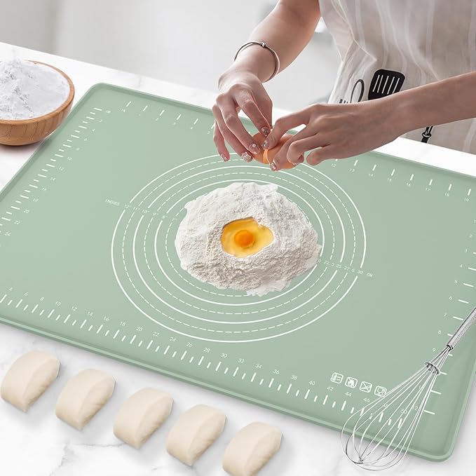 Silicone Baking Mat 28" x 20", Extra Thick Dough Rolling Mat with Measurements and Edge Heightening, Non-stick Food Grade Silicone Pastry Mat for for Pastry, Bread, Cookies, Pizza, Fondant, Pasta