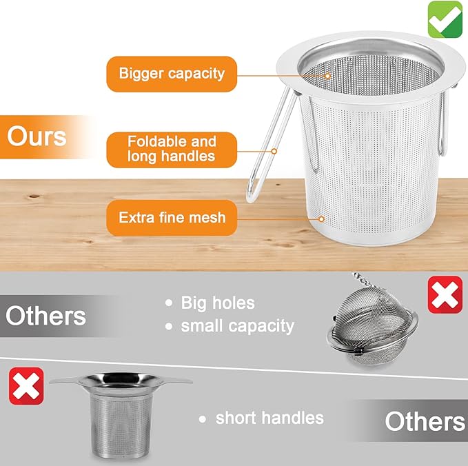 2Pack Tea Strainer, Stainless Steel Tea Infuser Basket Sitting in Mugs, Evmliy Tea Infusers for Loose Tea, Fine Mesh Tea Diffuser Long-Handled Tea Strainers Filters, Tea Steeper for Leaf (2Pack)