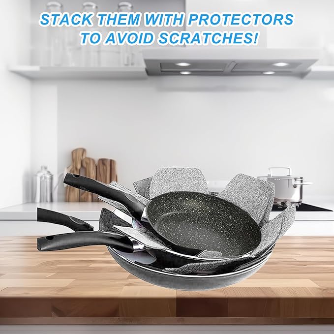 12 Pack Pot & Pan Protectors in 3 Sizes, Stackable Pan Separators to Avoid Scratching or Marring, Cookware Protector Set for Glass Ceramic Plates & Bowls