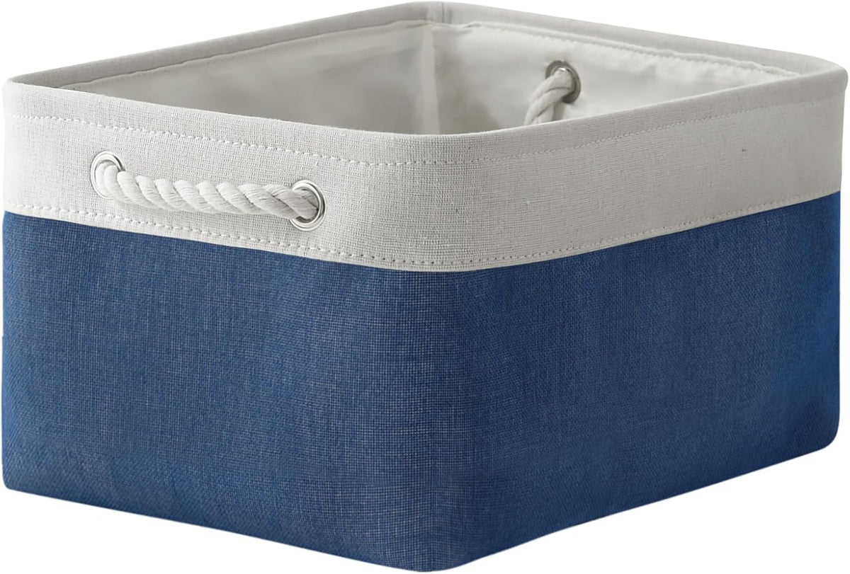 TheWarmHome Storage Bins for Shelves - 1 Pack 15.7x11.8x8.3 inch Fabric Storage Cubes, Storage Basket for Organizing Gift Laundry Cloth Toy Room (White & Jean Blue)