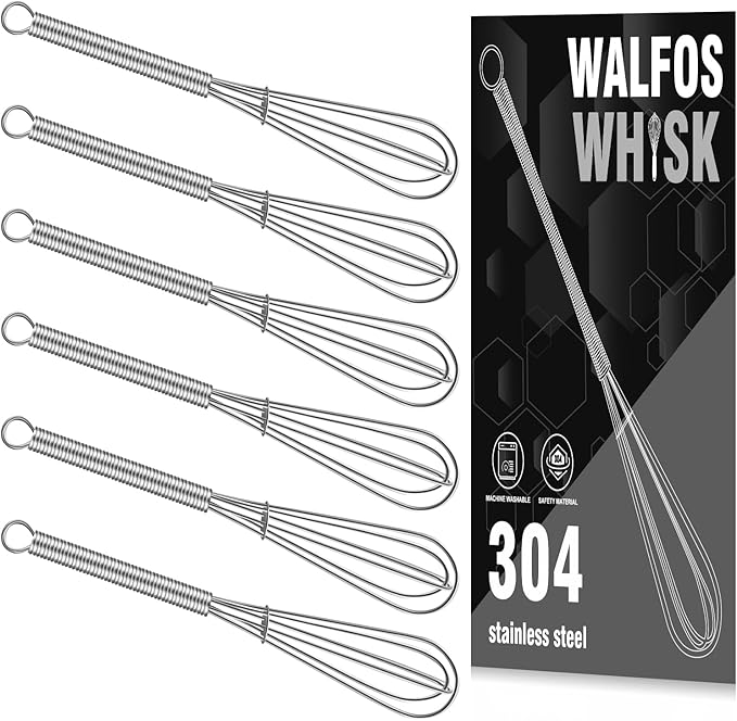 Walfos Mini Whisks, Small Whisk Bulk 304 Stainless Steel 6 Pieces, 5 Inch Tiny Whisk For Whisking, Beating Eggs, Mixing Sauces, Blending Ingredients