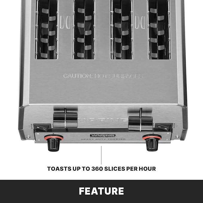 Waring Commercial WCT850RC 4-Slice Heavy Duty Commercial Pop-Up Bread/Bagel Toaster, 120V, 1800W, 5-15 Phase Plug