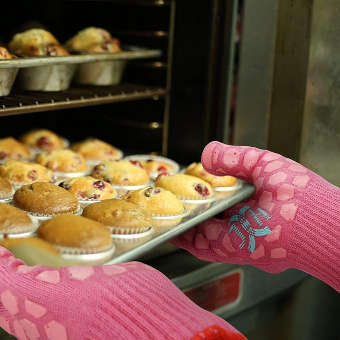 J H Heat Resistant Oven Glove: EN407 Certified 932 °F BBQ & Oven Mitts for Grlling, Baking, Kitchen, Camping,Fireplace Indoor&Outdoor 1 Pair