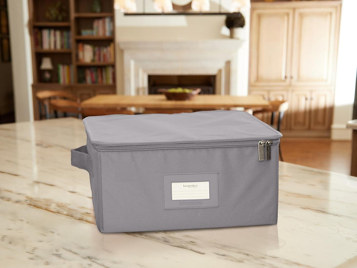 Covermates Keepsakes Dish Storage Box - Stackable, Reinforced Handles, China Storage, Graphite