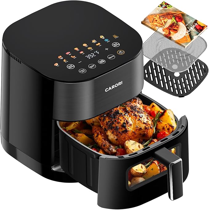 Air Fryer 14-in-1 with Viewing Window, 6Qt Large Capacity, 392℉ Max Crisp, Airfryer No Filping Dual Heating, Bake, Roast, Dehydrate, Reheat, 1700W Fast Even Easy Meals, Nonstick Dishwasher Safe Basket