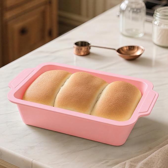 Nonstick Silicone Bread Loaf Pan: 9.5 x 5 Inch Bread Pan for Homemade with Metal Frame - for Baking Oven - Housewife Baker Home Baking Enthusiasts (Pink)
