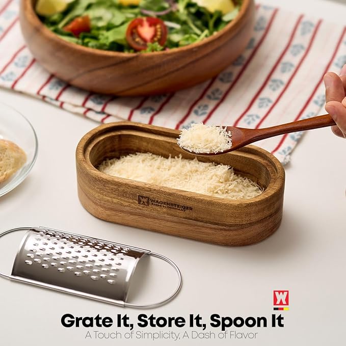 Removable SUS304 Stainless Steel Cheese Grater with Wooden Container, Wooden Shredder, Citrus Zester, Perfect for Presenting Freshly Grated Cheese or Zest