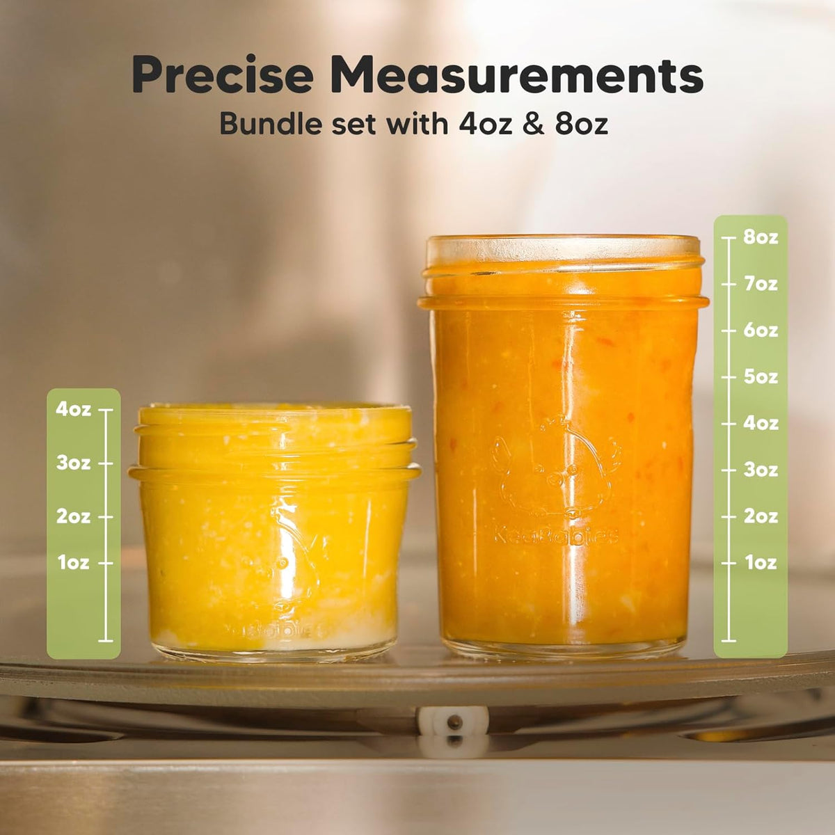 KeaBabies 4pk 8oz & 4pk 4oz Glass Baby Food Containers with Lids - Leak-Proof, Microwavable Small Glass Jars, Baby Purees & Toddler Snack Storage Containers, BPA-Free, Dishwasher & Freezer Safe(Sage)
