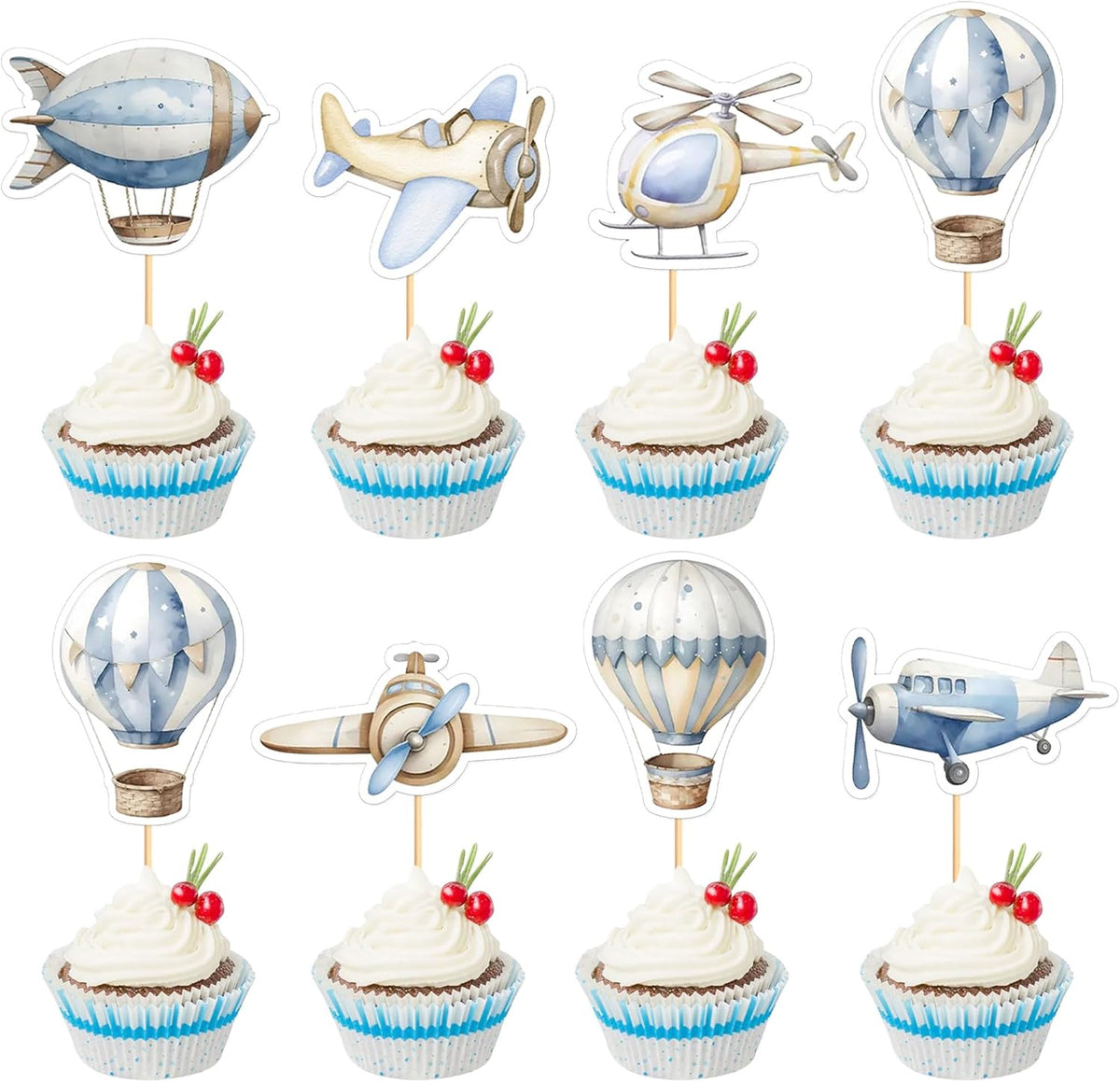 35PCS Airplane Cupcake Toppers Hot Air Balloon Helicopter Travel Themed Party Decorations Baby Shower Kids Boys Girls Birthday Party Cake Decorations Supplies