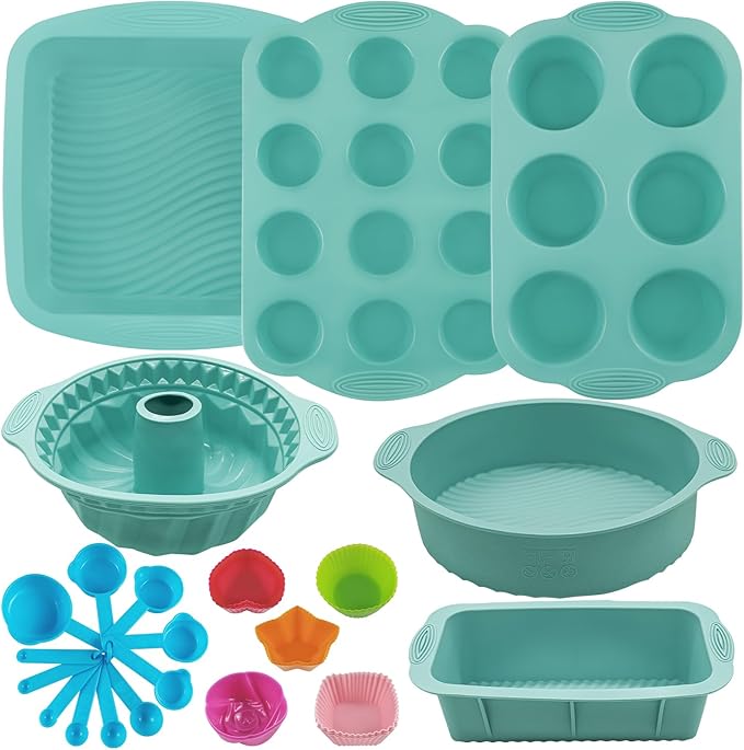 32 Pieces Silicone Baking Pans Set, Nonstick Bakeware Set for Kitchen Oven, Silicone Cake Molds, Round/Square Cake Pan, Baking Sheet, Loaf Pan, Donut Muffin Pans