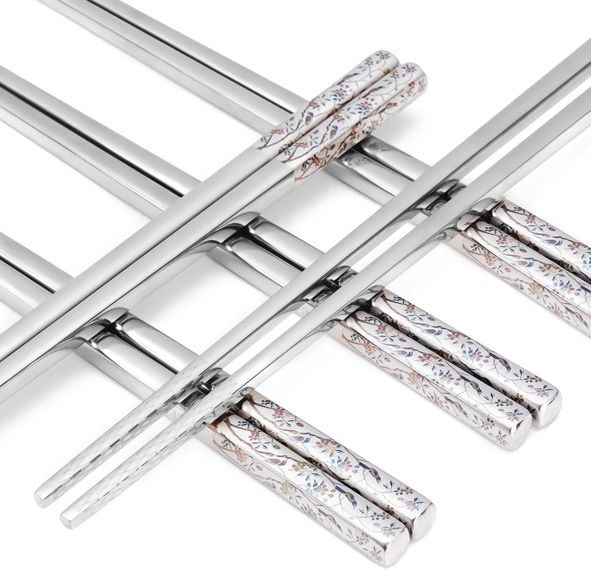 Stainless Steel Chopsticks, Titanium Plated Metal Chopsticks, 9.8" Premium Japanese Korean Color Laser Engraved Cooking Chop Sticks, Dishwasher Safe, Reusable, Anti-slip, Anti-scald, 2 Pairs Gift Set