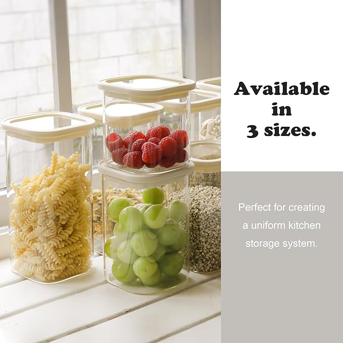 4pcs 25oz Square Pantry Glass Jars with Clear Airtight Lids Kitchen Canisters Sets for Flour, Sugar Refrigerator Safe, Patent Approved