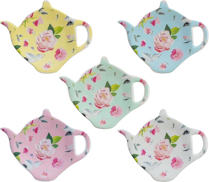 Porcelain Tea Bag Coasters, Floral Used Tea Bag Holder, Set of 5 Tea Bag Plates Floral, Teaspoon Rest, Tea Bag Rest Dish, Tea Party Gifts