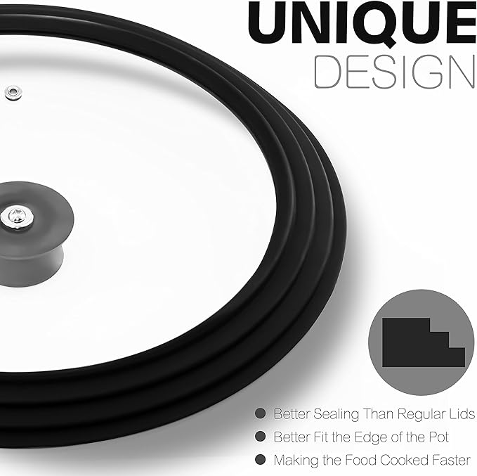Anaeat Silicone Universal Lid for Pots, Pans and Skillets - Tempered Glass Covered with Heat Resistant Silicone Rim Fits 11", 12" and 12.5" Diameter Cookware -Easy to Use Replacement Frying Pan Cover