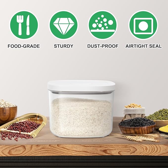 TBMax Flour Storage Container -10 Lbs / 5.28 Qt Rice Container with Pop Up Lid & Measuring Scoop for Flour, Cereal, Dry Food Storage and Kitchen Pantry Organization