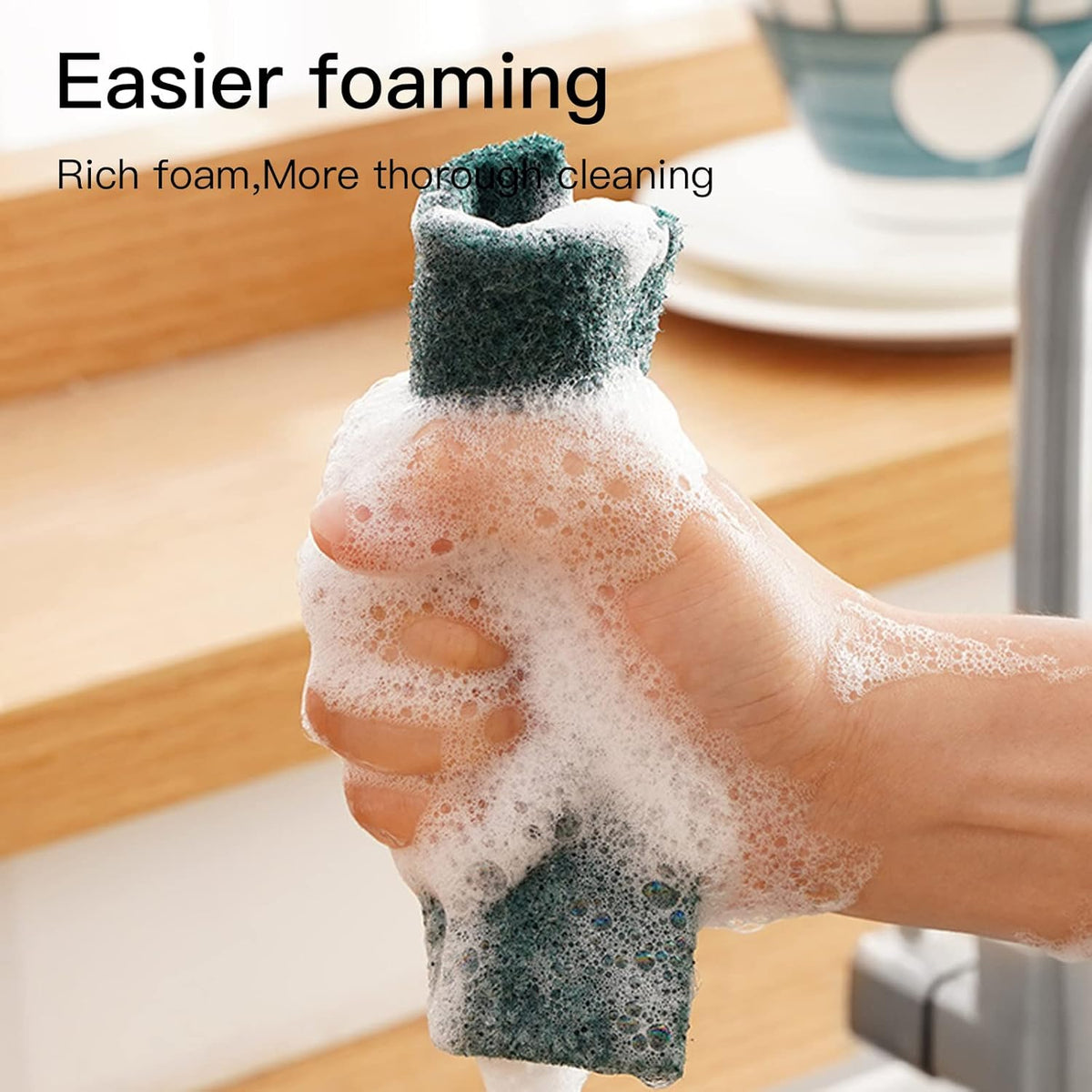 Heavy Duty Scour Pads Sponge Dish Scrubber Non-Scratch Green Reusable Household Scrub Pads for Kitchen and Dish Cleaning Tool (12Pcs)