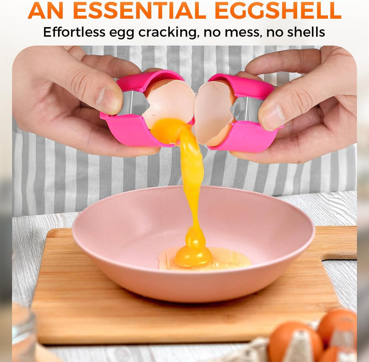 Egg Cracker Tool | Easy Shell Egg Opener | Handheld Egg Seperator Tool | Perfect for Baking, Scrambled Eggs & Omelets – No Mess, No Shell Pieces (Pink/Orange - 2 Pack)