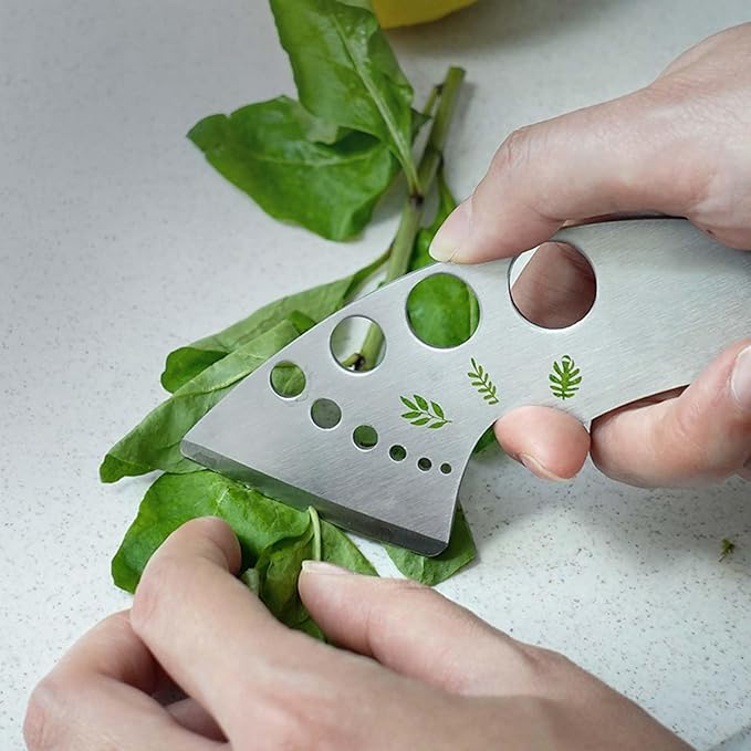 Professional 430 Stainless Steel Herb Leaf Stripper with Multi-Size Holes & Precision Blade - Kitchen Essentials for Parsley, Cilantro and Leafy Greens