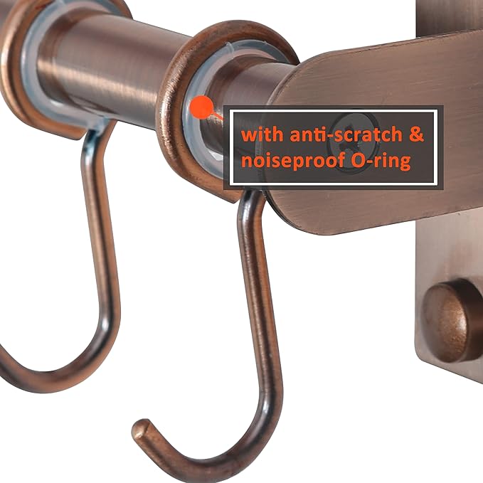 Dseap Kitchen Hooks for Hanging Utensils, Hanging Pot Rack, Kitchen Utensil Hanger Rail with 8 Hooks for Pots Pans, Spoons, Mugs, Wall Mounted, Stainless Steel, Antique Copper, Pack of 2
