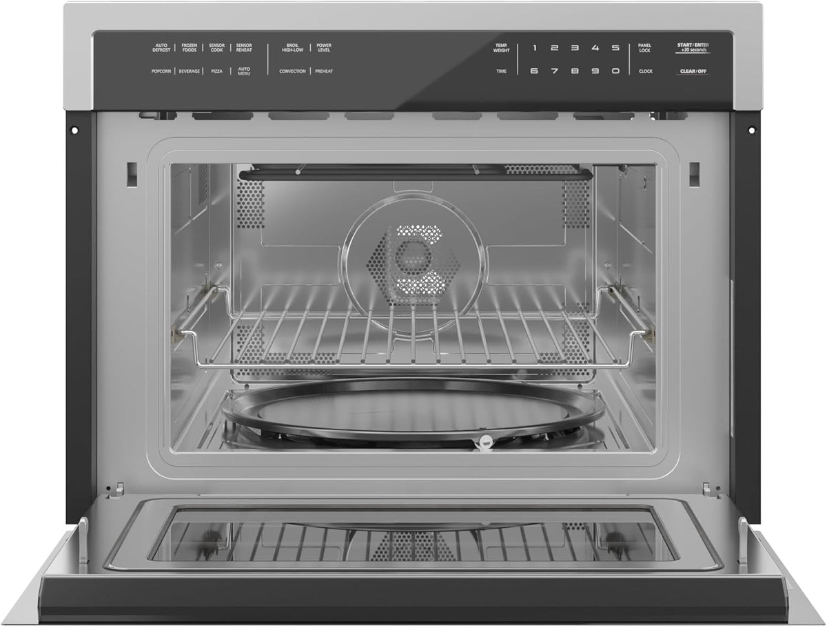 KoolMore COM-24SS 24 Inch Built-in Convection Oven and Microwave Combination with Broil, Soft Close Door, 1000 Watt Power, Stainless Steel Finish, Touch Control LCD Display, 24 in/1.6 Cu. Ft, Silver
