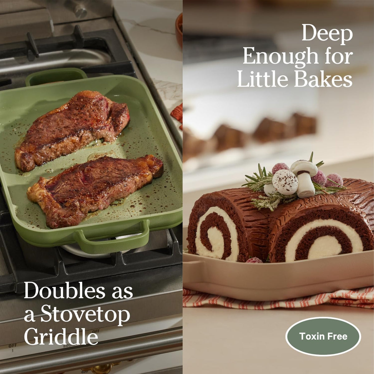 Our Place Mini Griddle Pan - 2 Quart Nonstick Ceramic Sheet Pan & Stovetop Griddle with Handles | Toxin-Free Cast Aluminum | Oven Safe up to 450°F | Steam