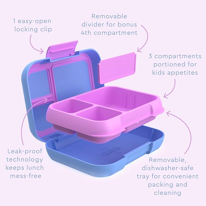 Bentgo Pop - Leak-Proof Lunch Box & Removable Divider for Ages 8+ & Teens - Lunch Container Holds 5 Cups of Food; 3-4 Compartments; Microwave/Dishwasher Safe; 2 Year Warranty (Periwinkle/Pink)