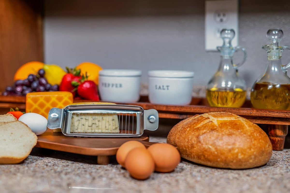 Stainless Steel Butter Slicer - Single Stick Butter Cutter for Butter Squares - Makes Individual Butter Pats for Baking Pastry Dough - Handheld Butter Measurement Tool