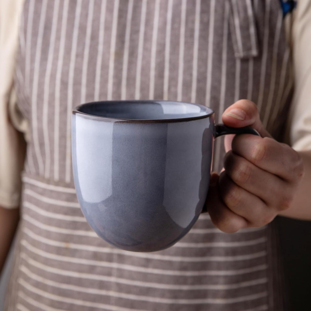 AmorArc 12oz Coffee Mugs, Ceramic Coffee Mugs set of 6 for Man, Woman, Dad, Mom, Modern Coffee Mugs with handle for Latte/Cappuccino/Milk/Cocoa. Dishwasher&Microwave Safe, Gray-Reactive Glaze