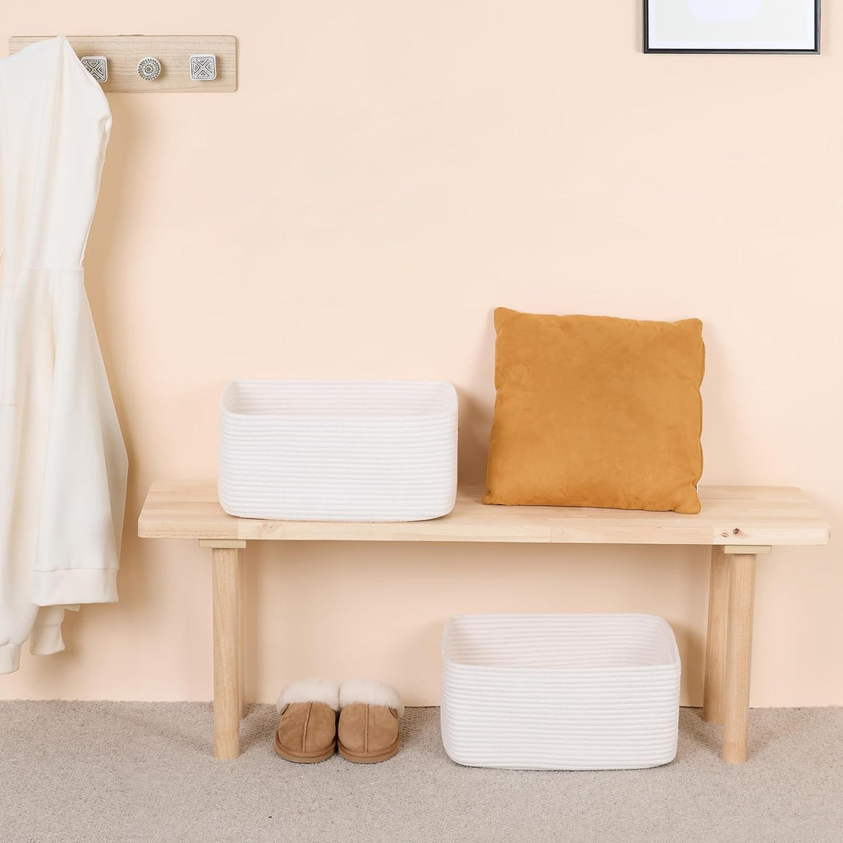 Large Storage Baskets for Shelves, Closet Organizers Bins for Clothes Blanket Towels, Baby Nursery, Toy Baskets Box, Woven Rope Baskets, 17 x 13 x 7.5”, 2 Packs Off White