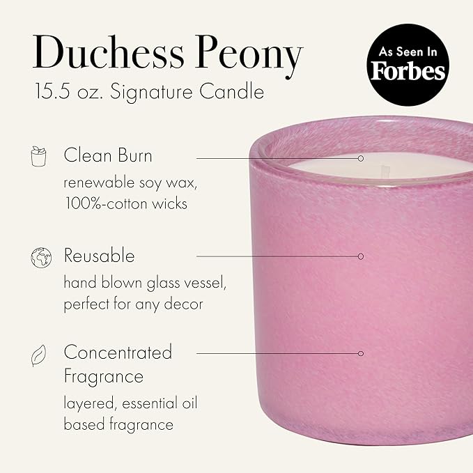 LAFCO New York Signature Candle, Duchess Peony - 15.5 oz - 90-Hour Burn Time - Reusable, Hand Blown Glass Vessel - Made in The USA