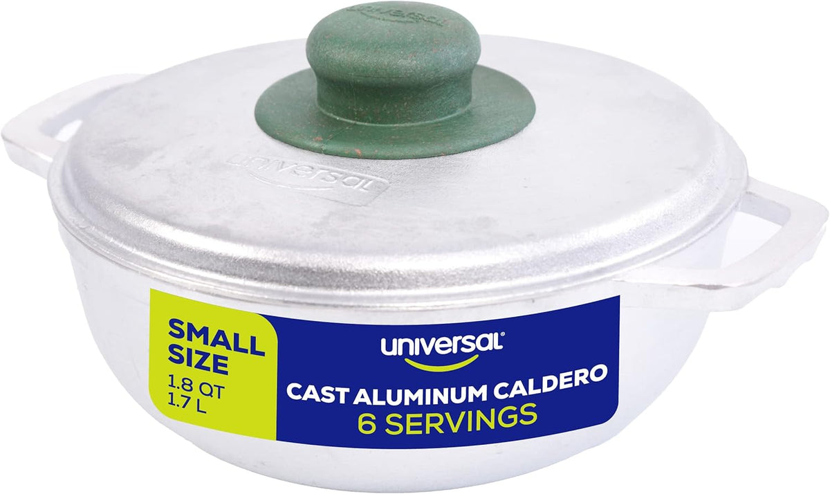 Universal (Extra Small) Caldero 6 Cups - 1.8 QT / 1.7 L, Stainless Aluminum Pot, Even Heat Distribution and Fast Cooking Dutch Oven Pot, Ergonomic Handles, Ideal for Rice, French Fries, and More