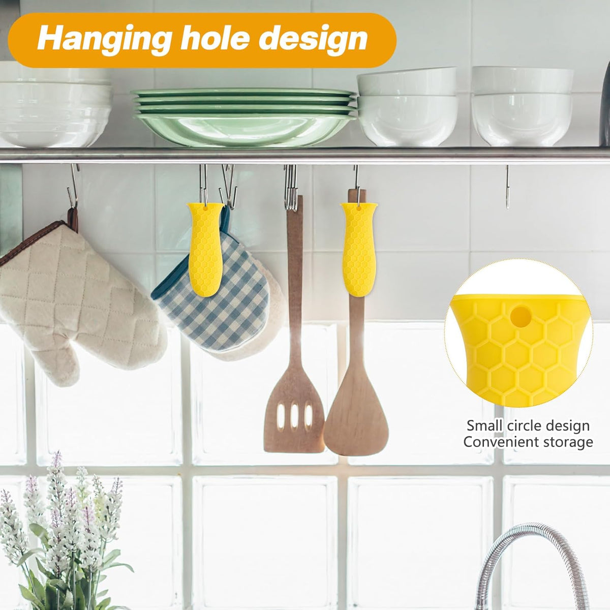 Patelai 2pcs Silicone Handle Cover for Cast Iron Skillet Kitchen Silicone Handles for Pots and Pans Non-Slip Pot Holder Sleeve for Fry Pan Griddles Metal Aluminum Cookware(Yellow)